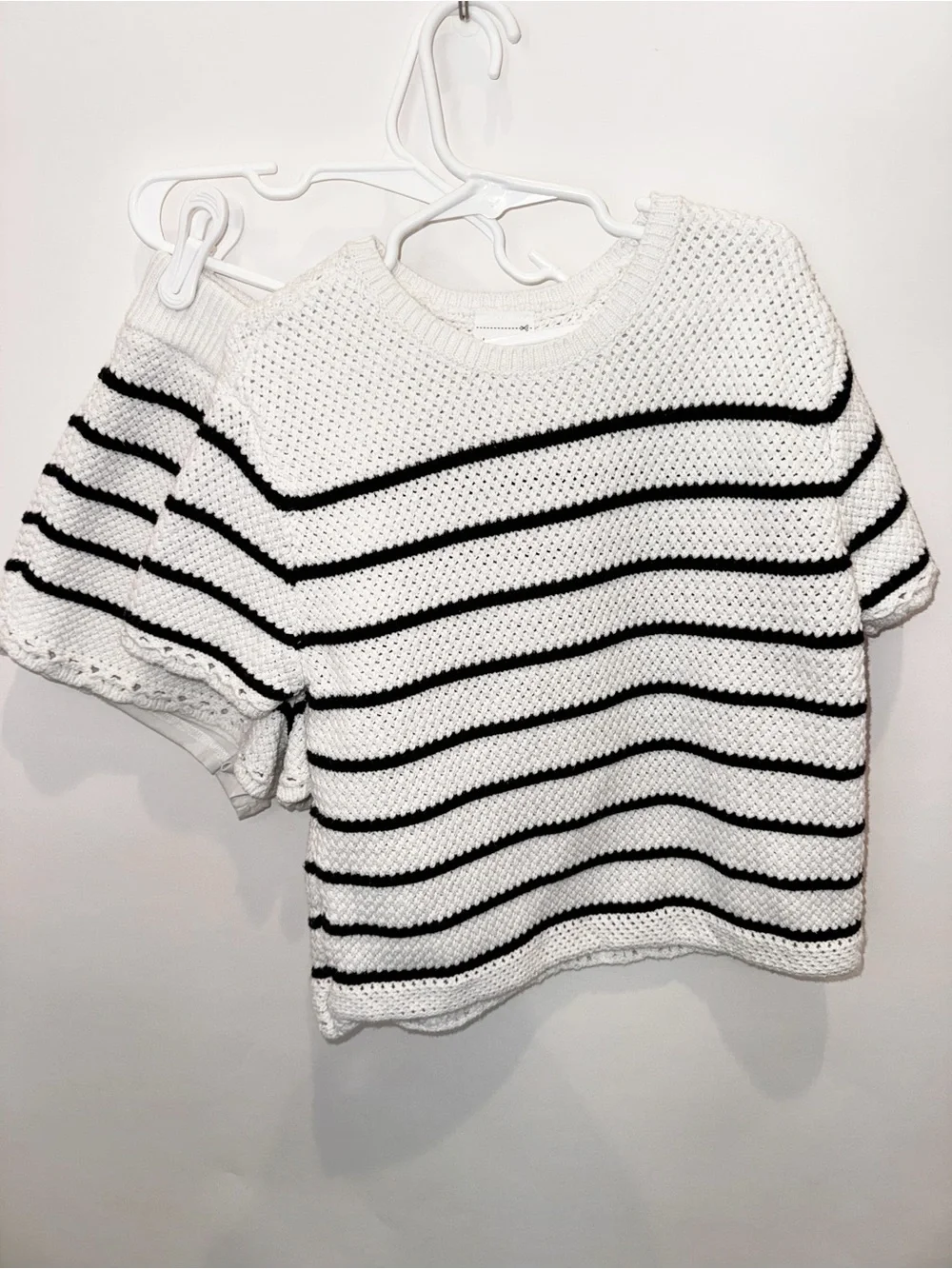 abercrombie kids White and Black Striped Crochet Top Set